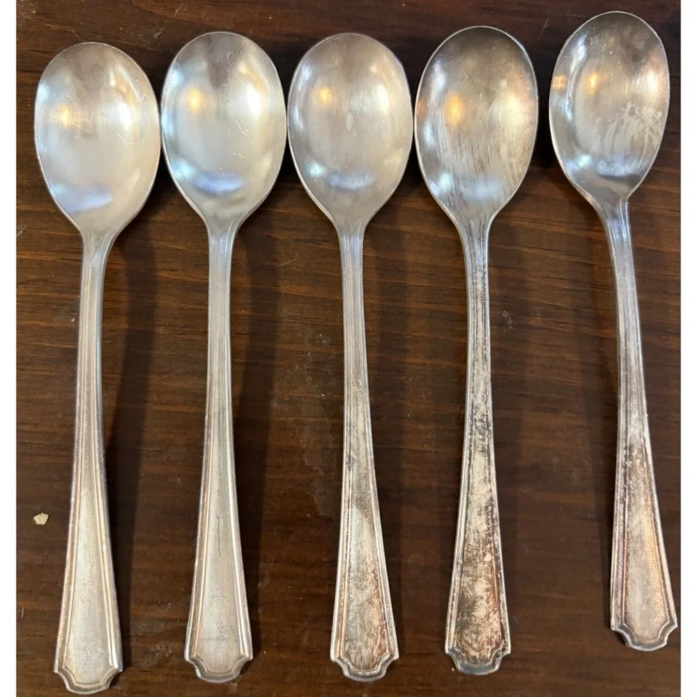 5 Vintage Oneida Hotel Plate Silverplate Demitasse Baby Spoons 4 3/8
